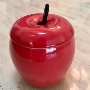 Red Apple Shaped Glass Container with Lid and Spoon. New
